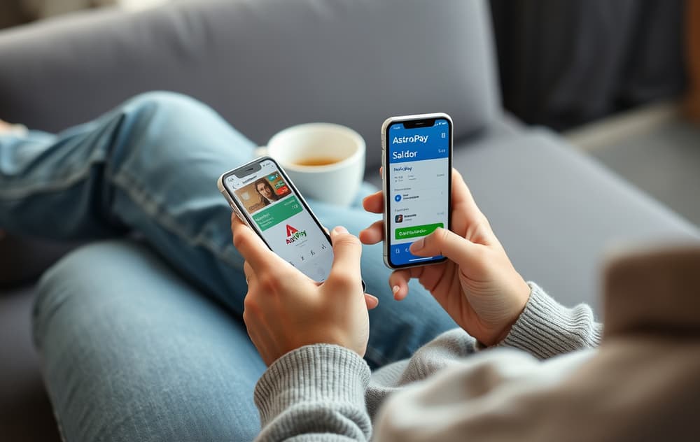 Person som betaler med AstroPay på en bookmaker via mobil