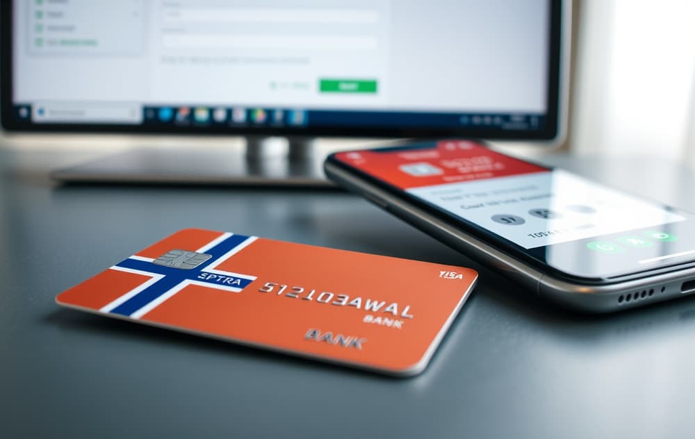Norsk betalingskort og mobiltelefon med betting-app, uttak via bankoverføring