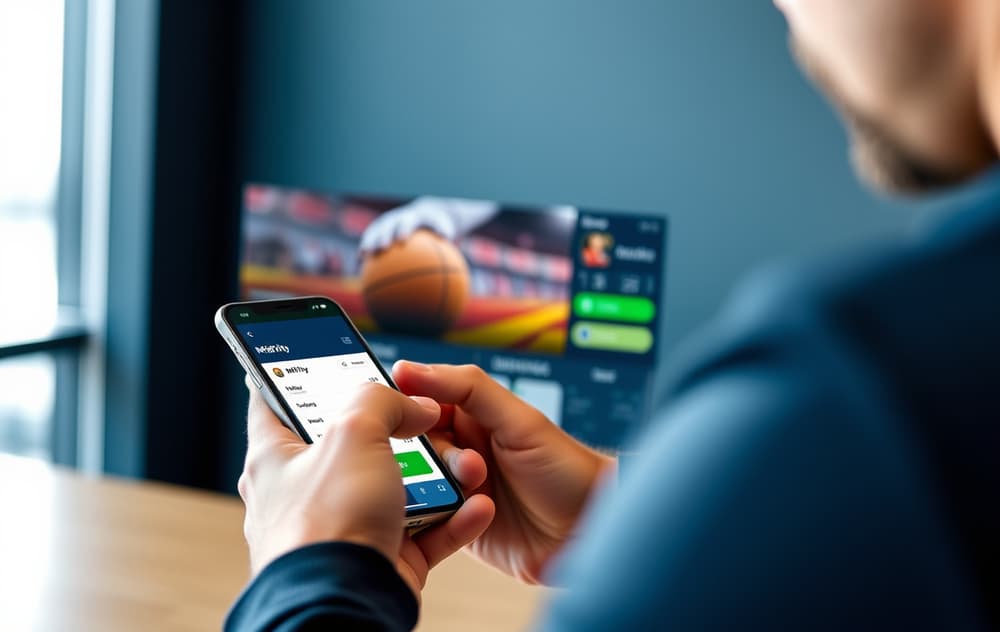 Person som setter inn penger på en bettingside med MiFinity via mobiltelefon