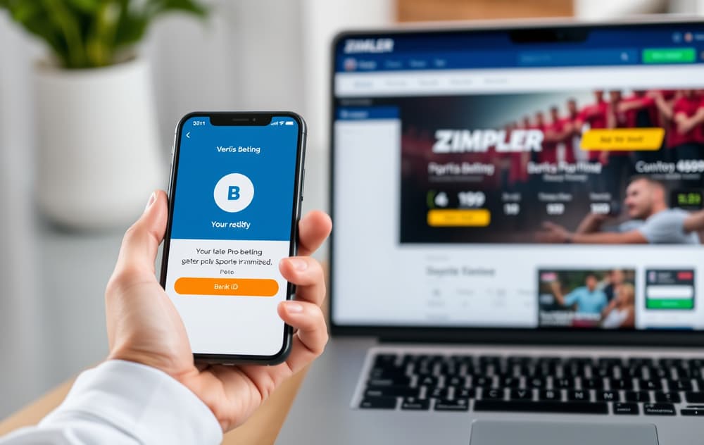 Person som bruker mobilen med BankID for å betale på en bettingside med Zimpler.