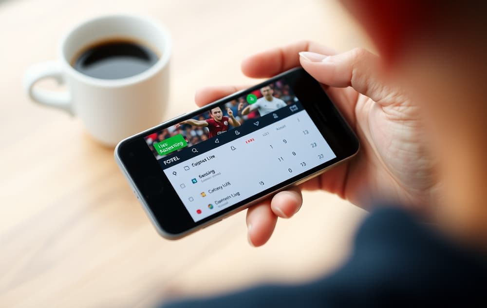 Mobilskjerm med live betting på fotball, odds i grønt og rødt