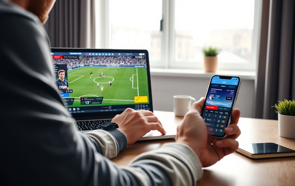 Norsk spiller som sjekker odds på laptop og mobil.