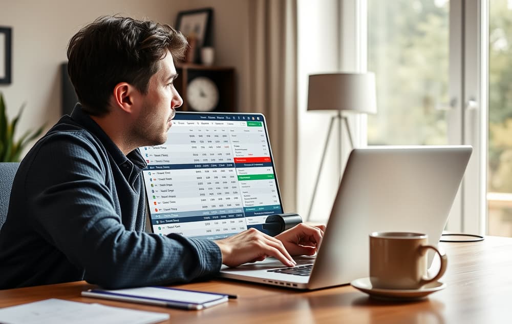 Person som sammenligner nye bettingsider på en laptop, med flere faner åpne.