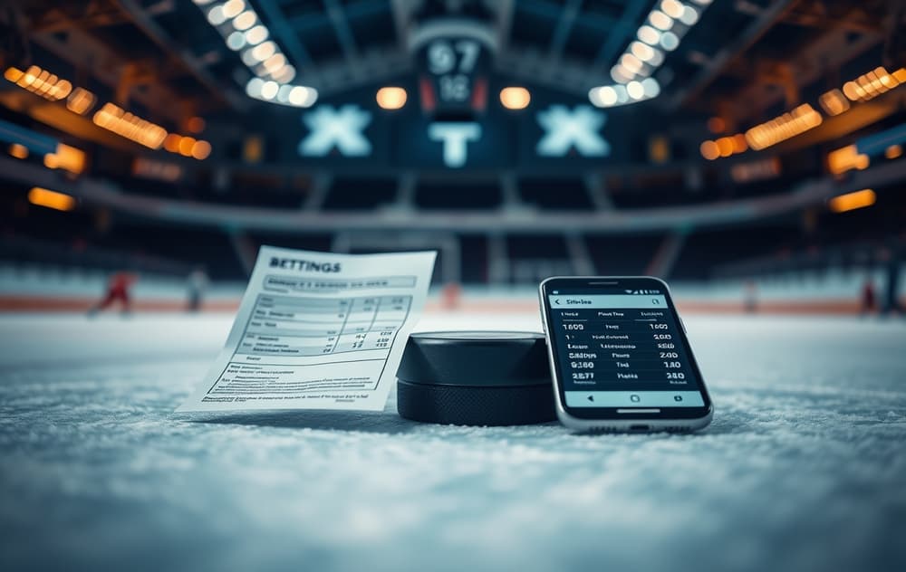 Ishockeyodds på mobil og bettingskjema på isen