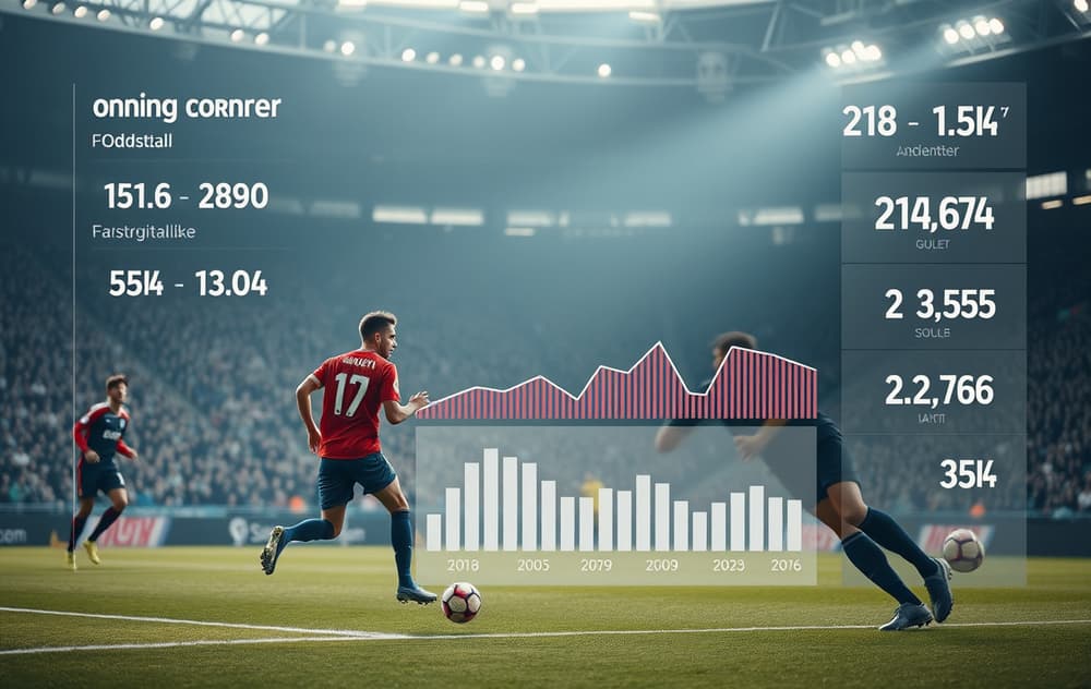Fotballspiller tar corner, med oddstall og statistikk i bakgrunnen